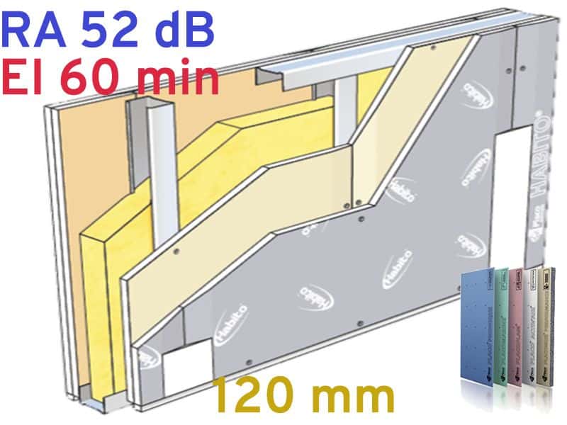 Cloison 120 mm 4 plaques de platre sur ossature EI 60 RA 52 1