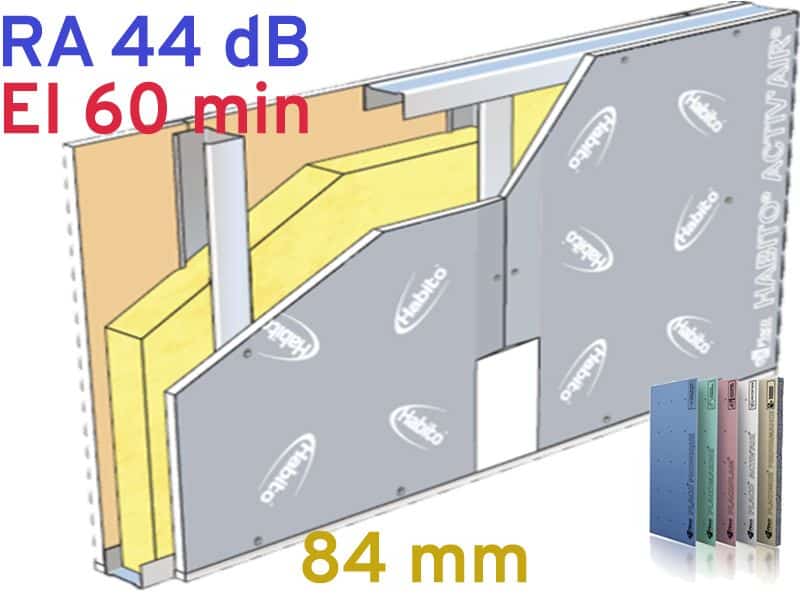 Cloison 84 mm 2 plaques de platre sur ossature EI 60 RA 44