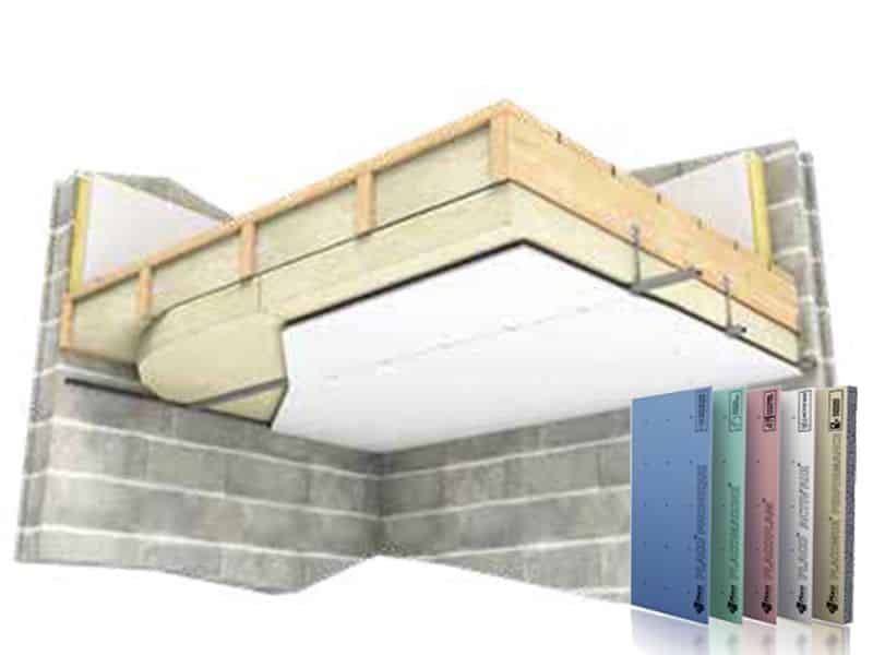 Doublage des plafonds sous plancher bois en plaques de platres sur ossature metallique R 3
