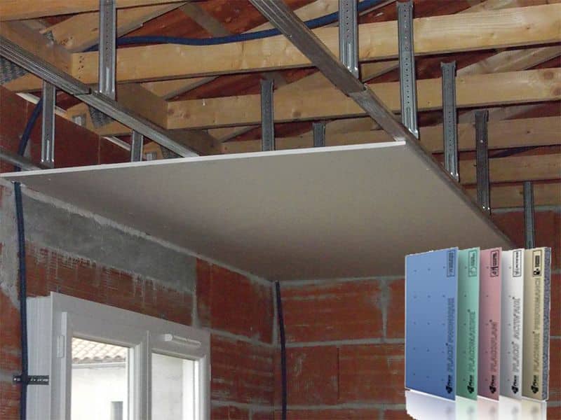 Doublage des plafonds sous plancher bois en plaques de platres sur ossature metallique