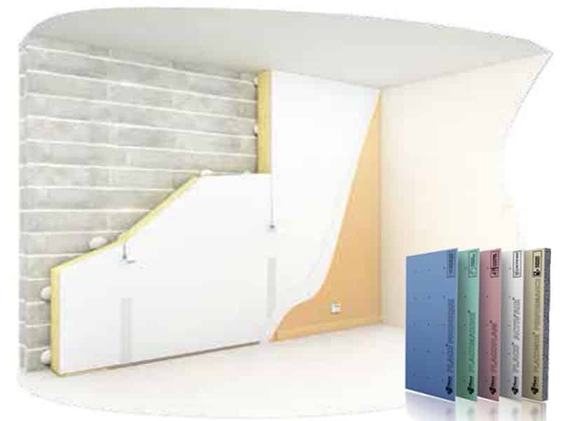 Doublage et isolation des murs en panneau plaque de platre et polystyrene expanse colle R 1.1